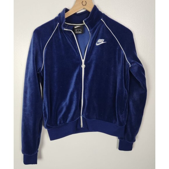 Nike Women's Sz. S Blue/White Velour Retro Style Jacket - Picture 1 of 5